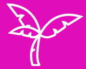 White outline of a stylized plant with three leaves on a solid pink background.